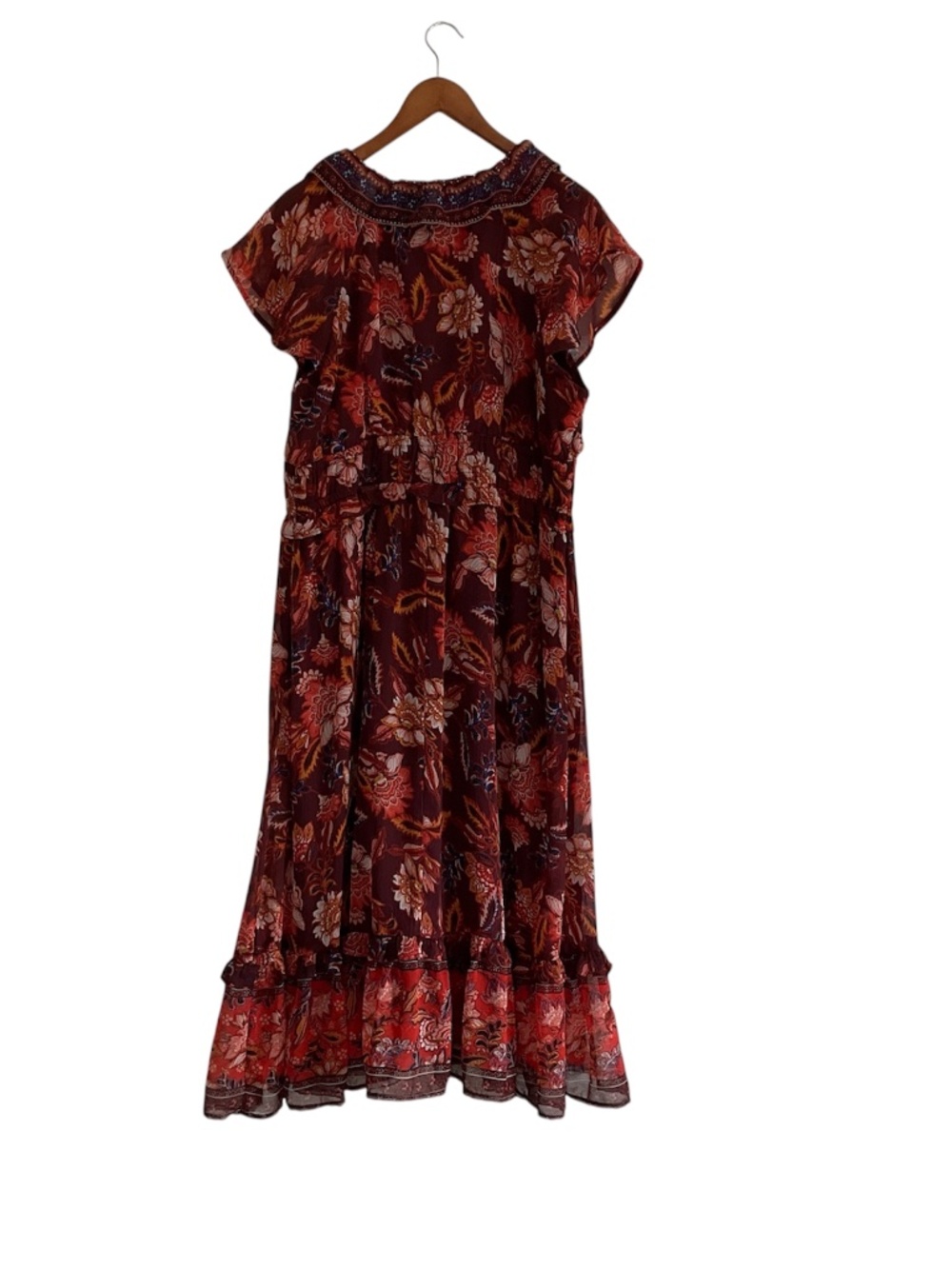Old Navy Floral Maxi Dress XL Burgundy Chiffon Boho Whimsigoth Romantic Garden - Picture 3 of 10